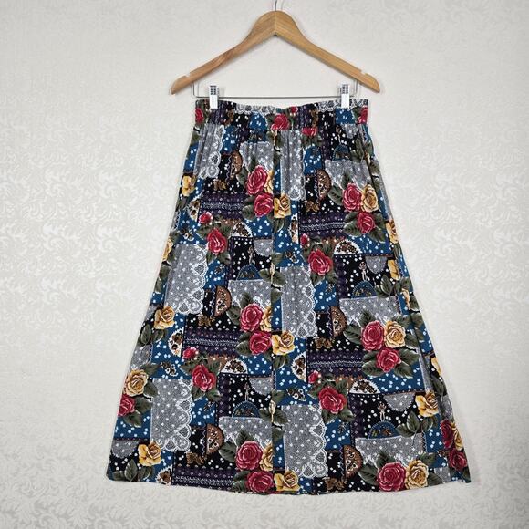 Norton MCNaughton Pleated Midi Maxi Skirt 12 Multicolor Mixed Print Pull On Boho - Picture 5 of 11